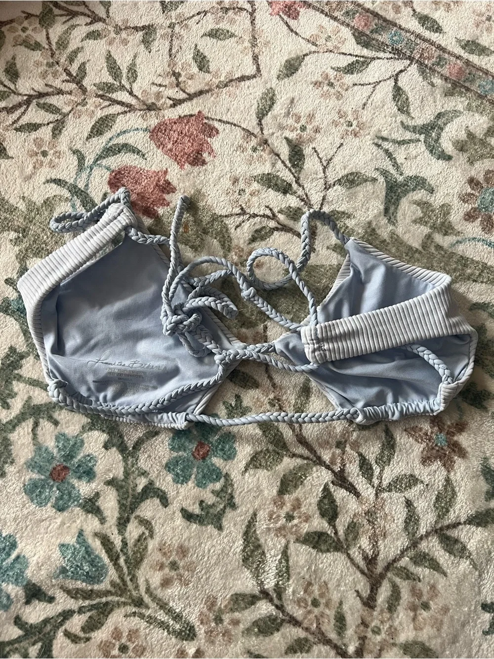 Frankies Bikinis Blue Ribbed Bikini Top Small